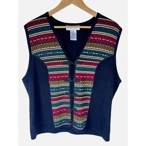 Vintage Knit Vest XL Sleeveless Sweater‎ Wool Multicolor Holiday Robert Scott